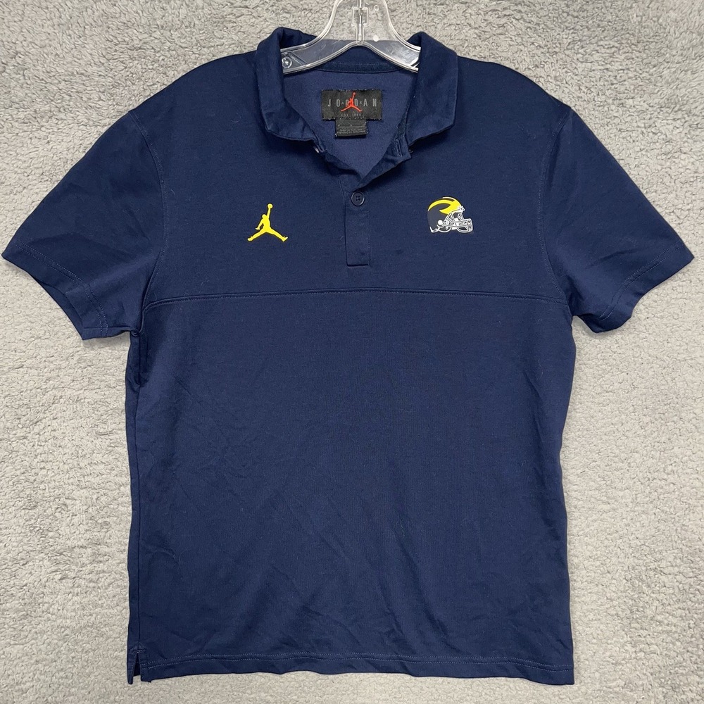 Jordan Brand Michigan Wolverines Polo Shirt Men's Size M‎ Blue Dri-Fit Golf